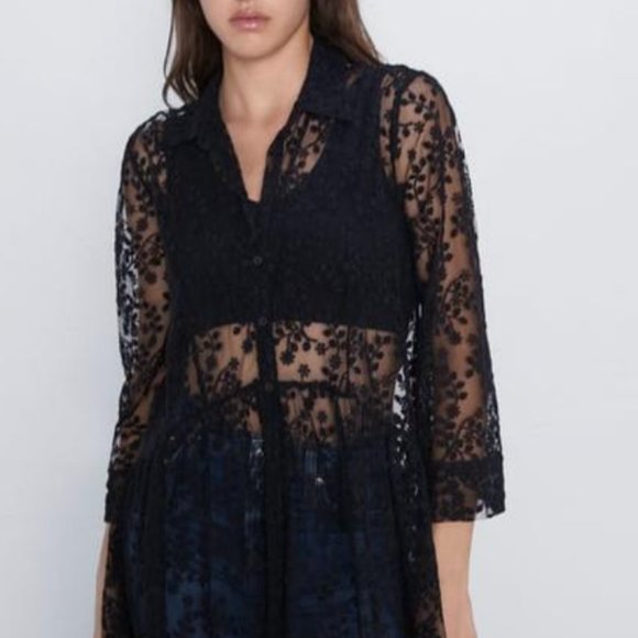 Zara Dresses & Skirts - zara versatile semi-sheer camisole dress black lace